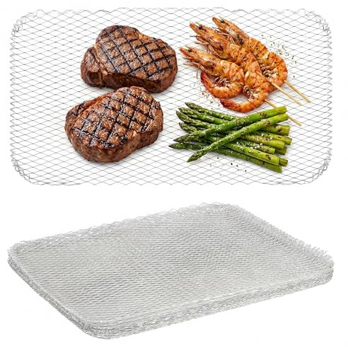 Hemoton 10Pcs Aluminum BBQ Mesh Grill Mat Disposable Grill Topper Broiler Pans Non Stick Baking Tools Outdoor BBQ Accessories for Baking Cooking Grilling