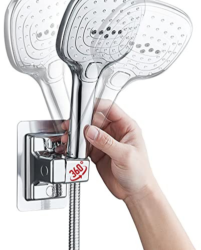 HENGBIRD 360° Handbrause Halterung, Erstellbarer Brausehalter Starke Paste Duschkopfhalterung Kein Bohren, Universell Brausehalter, Wandhalterung, ABS-Kunststoff, Wasserdicht