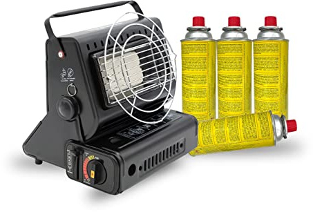 Campata Calefacción de gas portátil 2 en 1 y estufa de gas, giratoria 90°, mini calentador de camping, calentador de gas, quemador de cerámica, faro de gas, función de cocción, calefacción de tienda