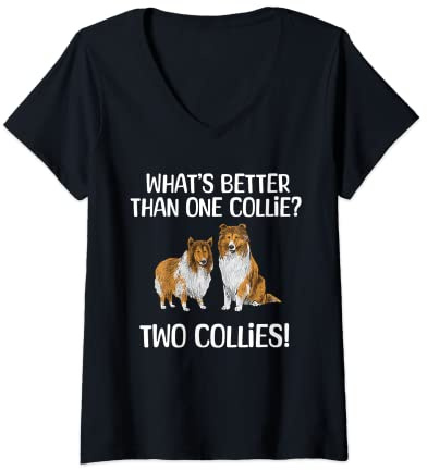 Damen Langhaarcollie Rough Collie Hund T-Shirt mit V-Ausschnitt