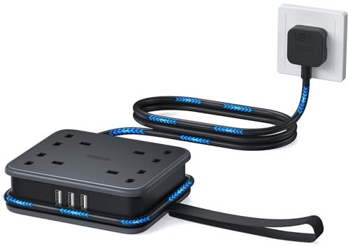 NTONPOWER Extension Lead with USB Slots, 4 Way Extension Lead(3 USB-A Ports), Wall Mounted Extension cord with 3250W 13A 1.6M Extension Cord, Multi Plug for Home Office Travel