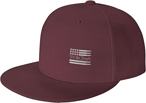 LOUJIN We The People Bullet Flag Unisex Snapback Hüte, Verstellbare Hip Hop Einfarbig Dad Baseball Cap, Flache Krempe Bill für Männer Frauen Dunkelrot, Fotofarbe, One size