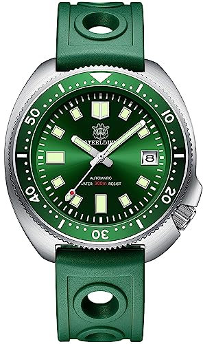 London Craftwork SD1970 Steeldive Captain Willard 6105 Automatische Taucheruhr NH35 Uhrwerk, Grün (grünes Gummiband), Militär