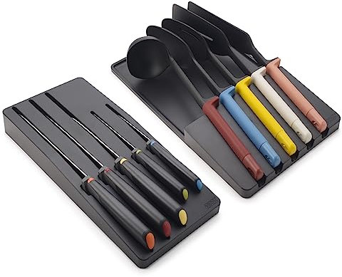 Joseph Joseph Elevate Utensilien & Messer 10-teiliges Set, In Schublade Utensilien Organisation Lagerung, Schwarz/Mehrfarbig