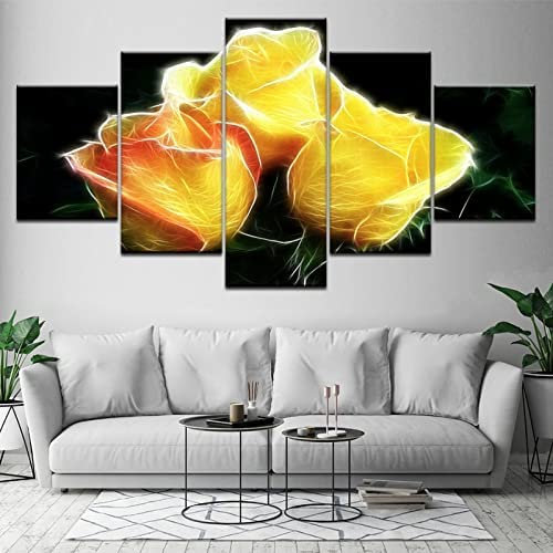 Art Mural En Toile 5 Pièces Peinture Sur Toile Fleurs Jaunes Abstraites 5 Piece Modern Canvas Artwork Pictures Paintings On Canvas Wall Art For Living Room Home Decor Festival Gift M/100 X 50 Cm
