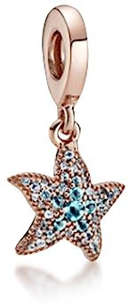 Amuefer Cute Starfish Rose Gold Charms für Armbänder 925 Sterling Silber Sommer Ozean Tier Dangle Anhänger für Halsketten Schmuck Geschenke für Frauen Mädchen Enkelin