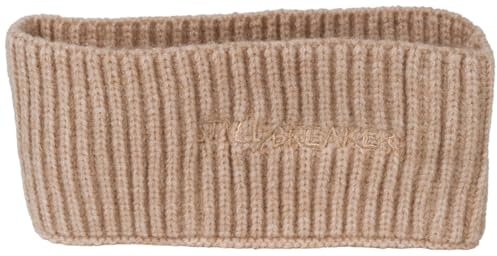 styleBREAKER Damen Strick Stirnband mit Rippenmuster, styleBREAKER Logo Stick, warmes Winter Haarband, Headband 04026068, Farbe:Hellbraun
