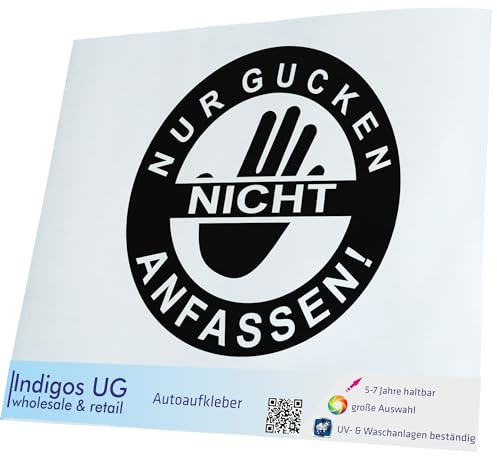 INDIGOS UG Auto Aufkleber Auto - 300x300 mm - Nur gucken Nicht anfassen! schwarz - Selbstklebender Sticker für Auto, Fenster, Bus oder LKW