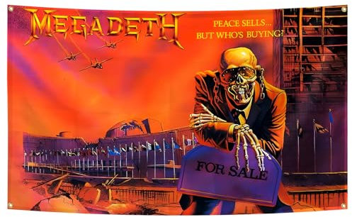 BYADKOA Megadeth Rust in Peace Poster, lustige Flagge, Musik-Wandteppich, ästhetisch, dekorativ, langlebig, Männerhöhle, Wandteppich, 90 x 150 cm, geeignet für drinnen und draußen, Dekoration für