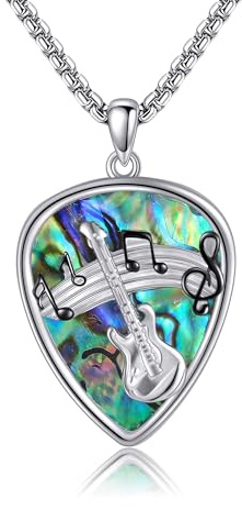 JERWLI Gitarre Plektrum Halskette 925 Sterling Silber Gitarre Plektrum Anhänger Halskette Edelstahl Kette Gitarrenplektrum Musikgitarist Geschenke für Frauen Männer