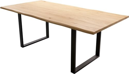 DELIFE Esszimmertisch Edge Eiche Natur 200x100x2,5-3 Metall Schmal schwarz