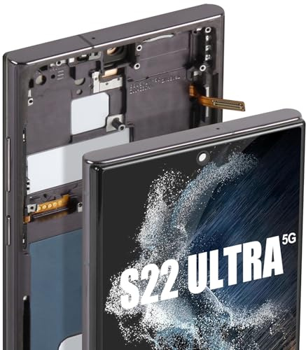 Écran Tactile de Rechange pour Samsung Galaxy S22 Ultra 5G - Écran LCD numériseur SM-S908B SM-S908U - Pièces de réparation (Noir avec Cadre, ne Prend Pas en Charge Les Empreintes digitales)