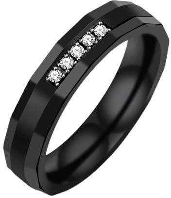 Uloveido Titan-Edelstahl-Ring, schwarzes Ziegelmuster, Ehering, bequeme Passform, Paarringe für Damen und Herren, P1/2(57mm), Metall, Zirkonia