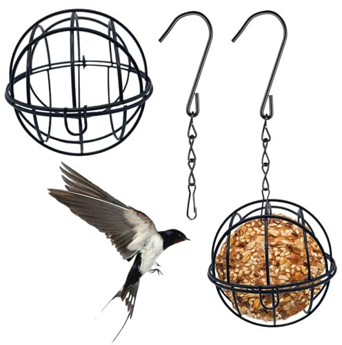 Vellivar Fat Ball Bird Feeders, 2Pcs Hanging Metal Bird Feeders for Small Birds, Garden Hanging Bird Feeder with Hooks, Robin Sparrow