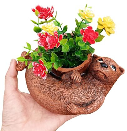 Cartoon-Otter-Pflanzgefäß für Sukkulenten, Harze, dekorative Blumentöpfe für Pflanzen, Gartendekorationen, Heimdesktops, Ornament, Otter, Blumentöpfe