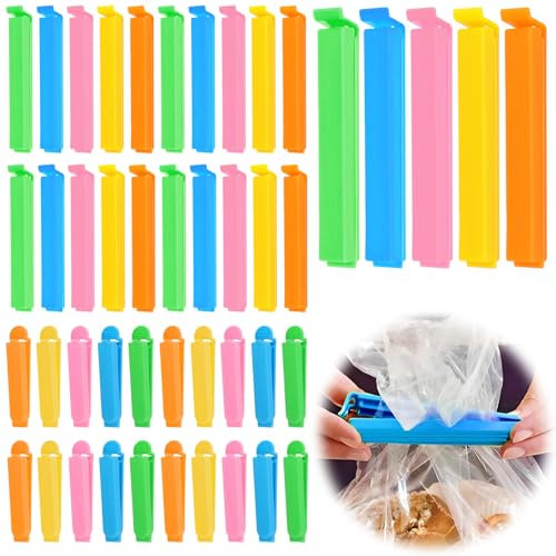 UWOBEFO 40 Pièces Pince Sachet Alimentaire, Clip Fermeture Réutilisable, Polypropylène (PP), Jaune, Vert, Rose, Bleu, Orange, Hermétique, 7cm x 11cm
