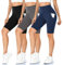 MOREFEEL 3er Pack Damen Radlerhose mit Taschen High Waist Sport Shorts Blickdicht Kurze Sporthose Sommer für Yoga Sport Fitness(Schwarz+Dunkelgrau+Marineblau,Large-X-Large)