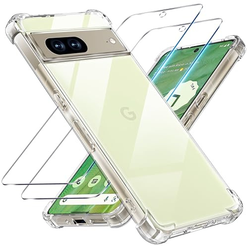 Tentoki 3 en 1 Verre Trempé et Coque pour Google Pixel 7, [Coussin d'air Intégré] Anti-Jaunissement Souple TPU Bumper Coque Protection pour Pixel7, Transparente
