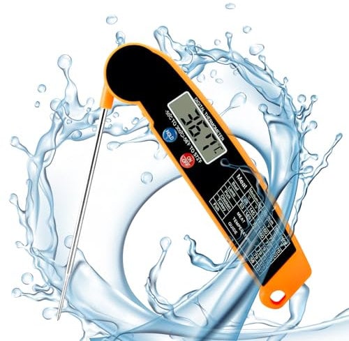 Foldable Digital Meat Thermometer with Probe, Instant Read IP65 Waterproof Backlit Display ±0.5℃ High Accuracy for BBQ, Grilling, Baking, Candy Making & Liquids (Magnetic Design, Compact & Portable)