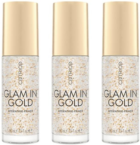 Catrice Glam In Gold Hydrating Primer, Nr. 010, Transparent, feuchtigkeitsspendend, glättend, pflegend, natürlich, vegan, ölfrei, ohne Parfüm, ohne Alkohol, 3er Pack (3x30ml)