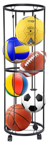 Rack Vertical de balones de 2 Niveles con Ruedas, Estante de Almacenamiento de balones Deportivos, Organizador de Almacenamiento de balones Deportivos para Garaje Que Ahorra Espacio