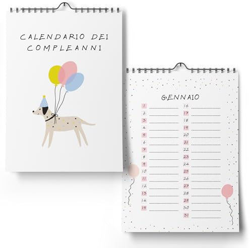 Geburtstagskalender jahresunabhängig (ITALIENISCH) - Immerwährender Kalender undatiert zum Eintragen von Geburtstagen (Konfetti, A4)