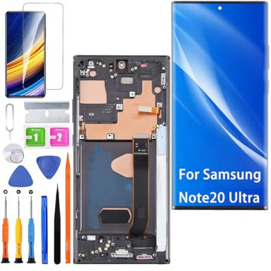 Display für Samsung Galaxy Note 20 Ultra 4G/5G LCD Bildschirm Ersatz TFT ,N985F Display Bildschirm Touch Digitizer Assembly Reparaturteile Kit(Schwarz mit Rahmen,Ohne Fingerabdruck,Not Curved Screen)