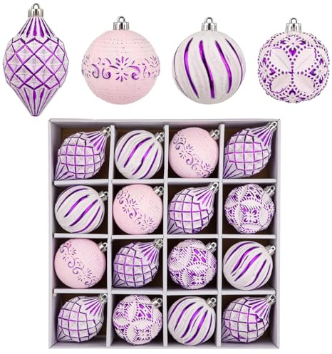 12er-Set Dekorative Weihnachtskugel Rustikale Weihnachtskugel-Ornamente im Vintage-Stil Weihnachtsdeko Weihnachtsbaum Dekoration Set für Weihnachtsbaum, Weihnachtshochzeitsfeier, Violett