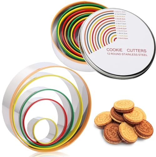 Edelstahl Ausstechformen,GeeRic 12 Stück Plätzchen Ausstecher Rund mit Aufbewahrungsbox,Cookie Cutter Set zum Backen Von Teig GebäCk Keksformen