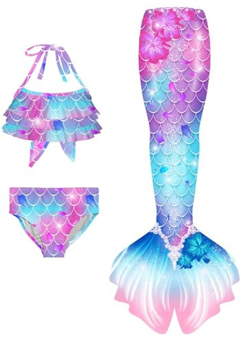 EYNMVR Lässige Badebekleidung für Mädchen, Bikini-Badeanzug, 3-teiliges Set für Kinder, Mädchen, Cosplay Light Lila 12-13 Jahre