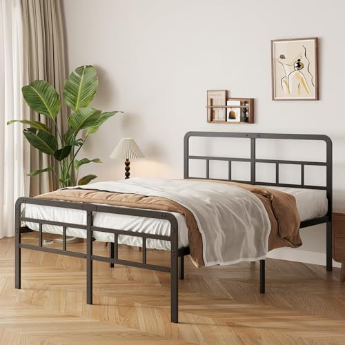 Yicensen Bettrahmen 120x190 cm mit Kopfteil und Fußteil, 46cm Höhe Metallbett Bettgestelle Doppelbett, Betten für Schlafzimmer Gästezimmer, Leichte Montage, Geräuschfrei, Schwarz
