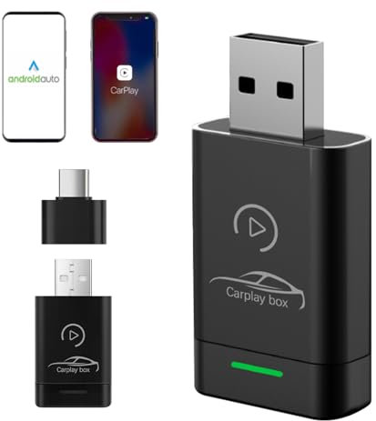 Adaptador inalámbrico 2 en 1 para iPhone CarPlay y Android Auto,USB A/C Plug and Play,Compatible para iPhone iOS 10+ y Android 11+,Convierte CarPlay con Cable a inalámbrico,Estable y Rápido