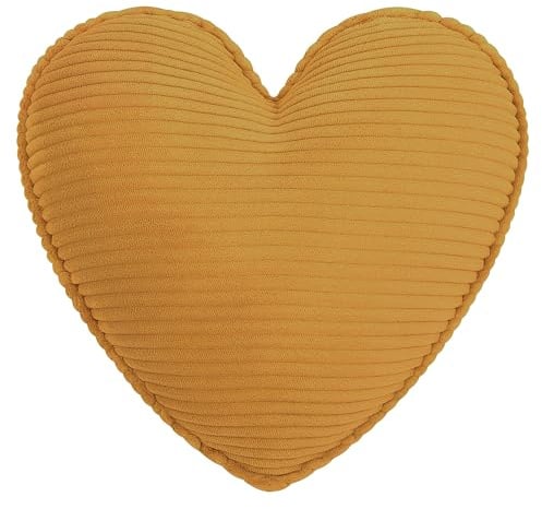 CozyKing Herzkissen Cord Gold Deko-Kissen Breitcord Kuschelkissen Herzform Öko-Tex 100 Zertifiziert und 40°C waschbar - Herz-Kissen für Sofa, Wohnzimmer oder Kinder-Zimmer