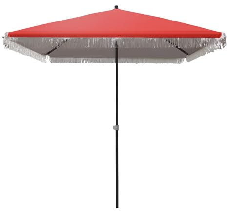 2x2M Ombrellone da Giardino con Frange Ombrellone Rettangolare con Protezione Solare Ombrellone da Spiaggia per Terrazza, Piscina,Mercato(Red)