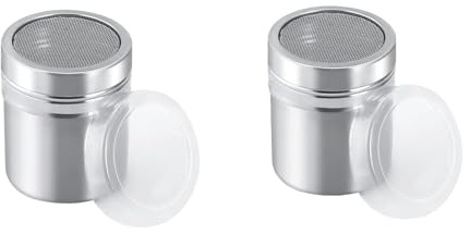 OYUUJII Spargi Zucchero a Velo,2 Pezzi Spargi Cacao in Polvere Spargizucchero in Acciaio Inox con Coperchio Setaccio Farina per Cioccolatini,Cacao,Farina,Zucchero,Pepe,Paprika,Sale