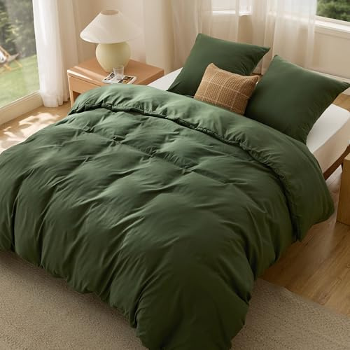 BEDSURE Housse de Couette 220x240 Vert - 3 pièces Taie 65x65 | Parure de lit en microfibre, fermeture éclair, montage facile, certifiée OEKO-TEX, pour maison et hôtel