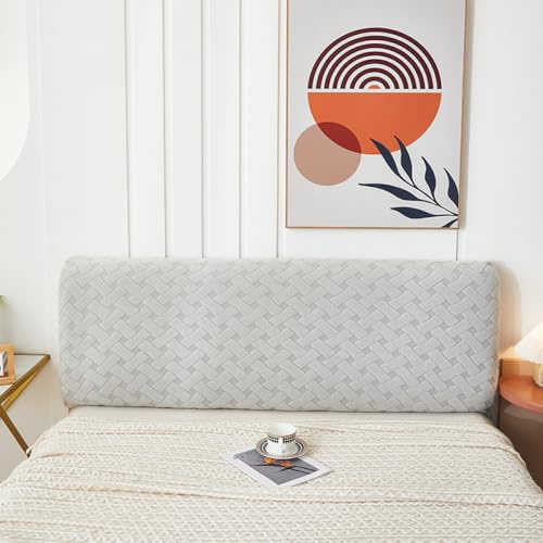 JANMEYO Headboard Cover Solid Elastic Headboard Wrap All-Inclusive Headboard Dust Cover Headboard Slipcover Modern Universal Headboard Protector Cover Bedroom Decoration-Light Gray||220cm