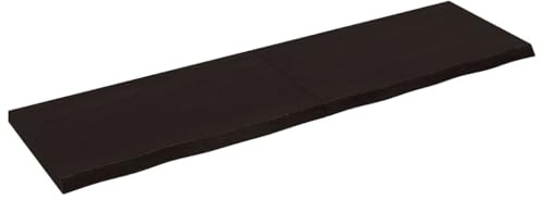 Zeehear Dark Brown Table Top, 220 x 60 x (2-6) cm, Solid Oak Wood, Foldable, Natural Edge, for Desk & Dining Table, Ready-Treated