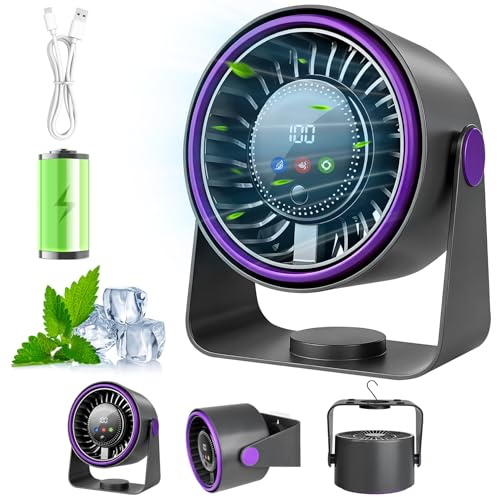 Ventilatore da Tavolo Silenzioso, Ventilatore USB Potente a Batteria Ricaricabile 3 in 1 Ventilatore Portatile 5 Velocità 360° Regolabile Ventilatore da Scrivania per Campeggio Ufficio Cucina Camper