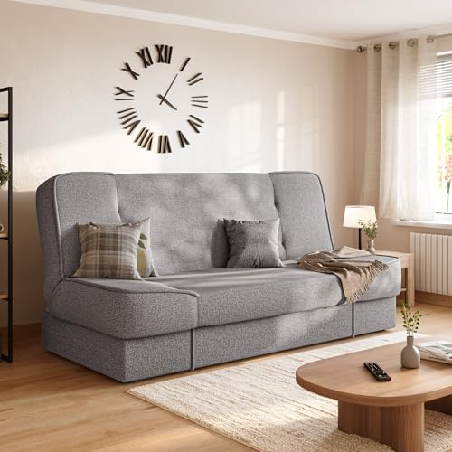 BROMARKT Schlafsofa mit Bettkasten und Schlaffunktion 190x115cm Hellgrau | Sofabett mit 1 Kissen Stauraum Klappbare Schlafcouch Couch Sofa für Wohnzimmer Wohnlandschaft Sofabed Klappcouch TOLIA