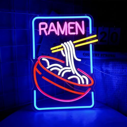 Ramen Neon Schild, LED Noodle Neon Sign für Wand Deko, Dimmbare Nudeln Neonlichter USB Power für Business Food Restaurant Ramen Shop Store Bar Küche Home
