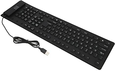 Tastiera Pieghevole in Silicone Silenzioso Impermeabile Antipolvere per Laptop Desktop Home Office, Tastiera Flessibile Cablata USB Soft Touch da 109 Tasti (BLACK)
