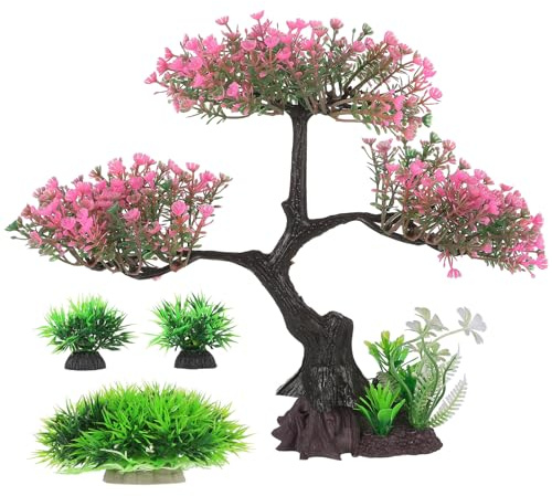 Plantes Artificielles Base Variée pour Aquarium en Plastique, Ensemble Décoratif Solide et pour Aquarium à Poissons et Tortues à Poissons Tortues