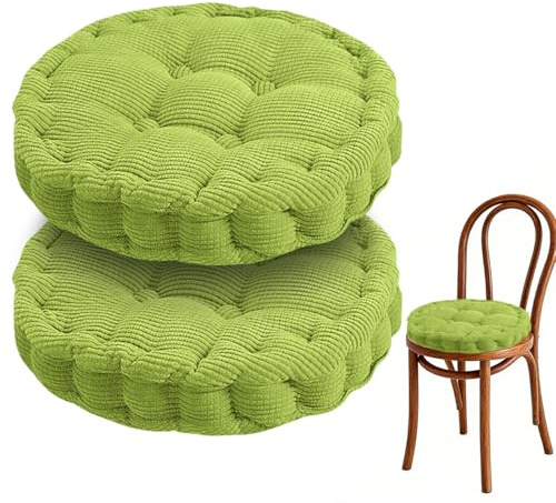 2er Set Stuhlkissen Rund, Sitzkissen 40 x 40 cm, Dicke Bodenkissen Sitzpolster Indoor/Outdoor, Kissen für Gartenstühle Balkonstuhl, Stuhlauflage Stuhl Sitzkissenfür Wohnzimmer Esszimmer (Grün)