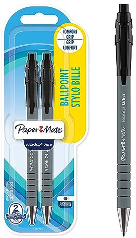 Paper Mate Flexgrip Ultra-Druckkugelschreiber | mittlere Spitze (1,0 mm) | schwarz | 2er-Packung