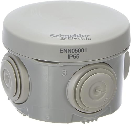 Schneider Electric Mureva Box Abzweigdose, Aufputz, 4 Tüllen Durchmesser 20mm, IP55, 5 Stück, grau, Artikelnummer ENN05001