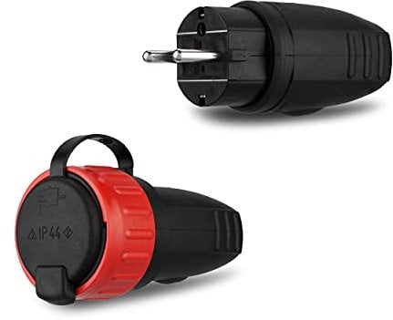 REV Schutzkontaktkupplung, Gummikupplung, Stecker und Kupplungsset Gummi IP44, verriegelbar, schwarz