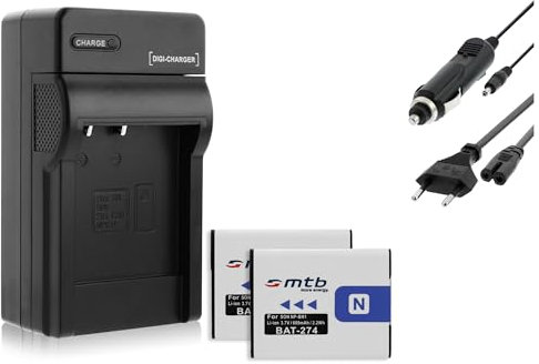 2 Batteries + Chargeur (Auto/Secteur) Compatible avec Sony NP-BN1, DSC-T... TX... W... / Casio NP-120, EX-Z... Voir liste