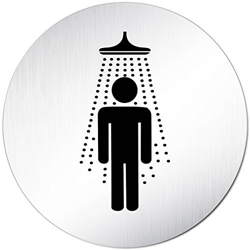 Türschilder24 XXL Türschild • Ø 100 mm • Schild Dusche Herren • aus Aluminium Vollmaterial • geschliffene Edelstahloptik • 100% Made in Germany