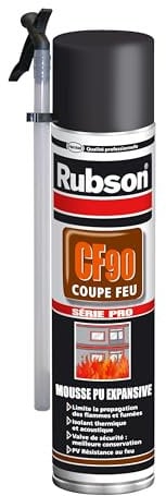 RUBSON CF 90 Mousse expansive Coupe Feu - Mousse de remplissage et d'isolation limitant la propagation des flammes- Aérosol 600ml